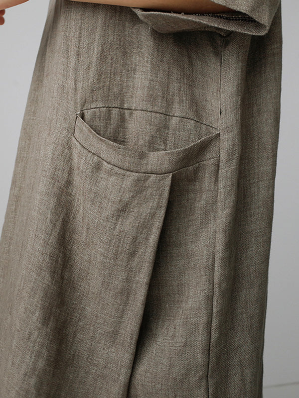 Elfriede - Hemdkleid mit V-Ausschnitt aus Baumwolle und Leinen
