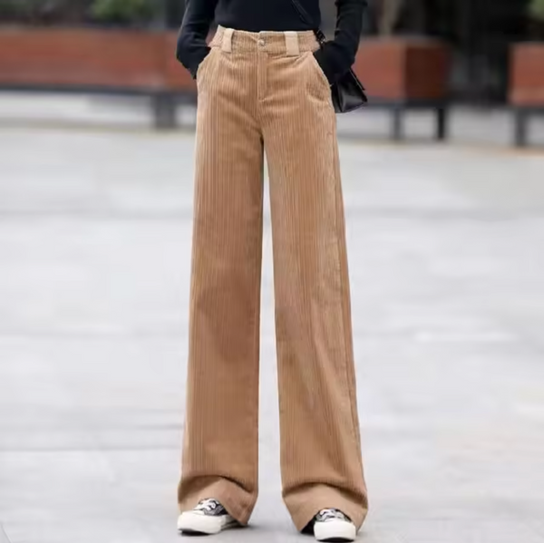 Hoch taillierte Damen-Cordhose in Khaki