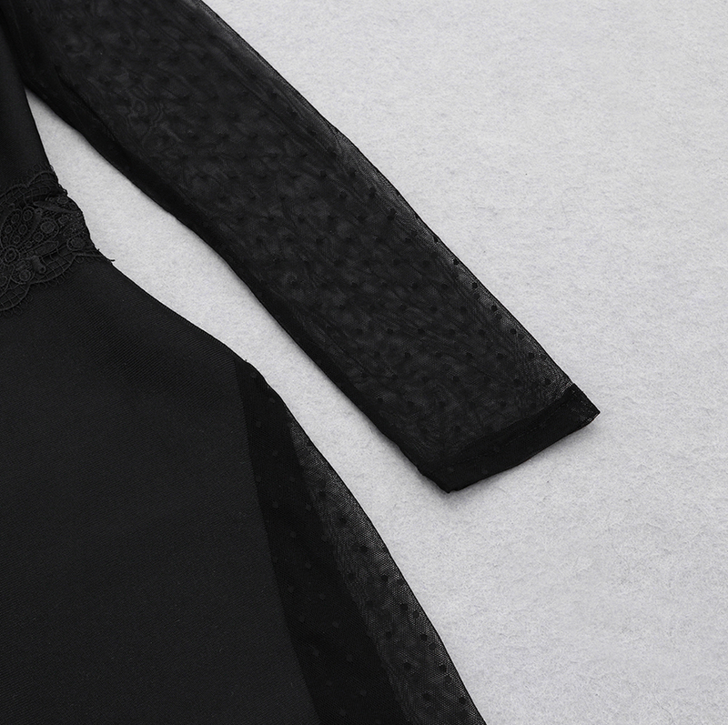 MIRAGE Transparentes Bandage-Midikleid mit Spitzendetail | Schwarz