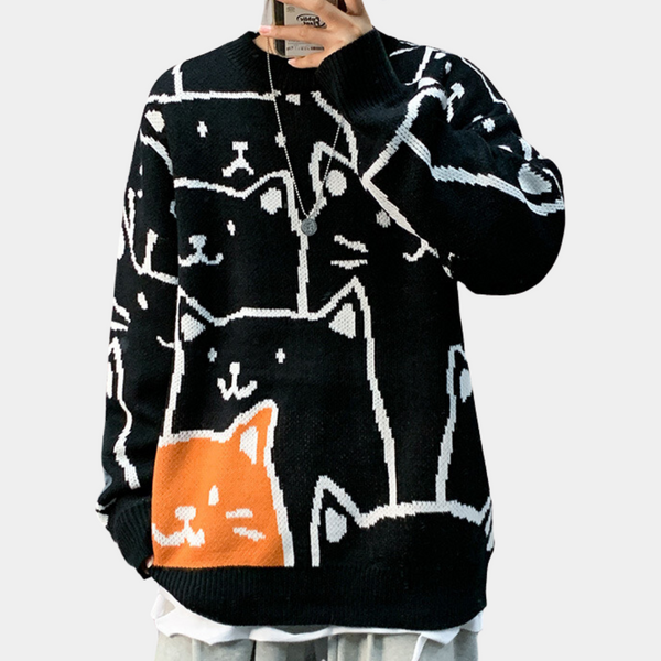 Warmes Katzenmuster Hoodie für Herren