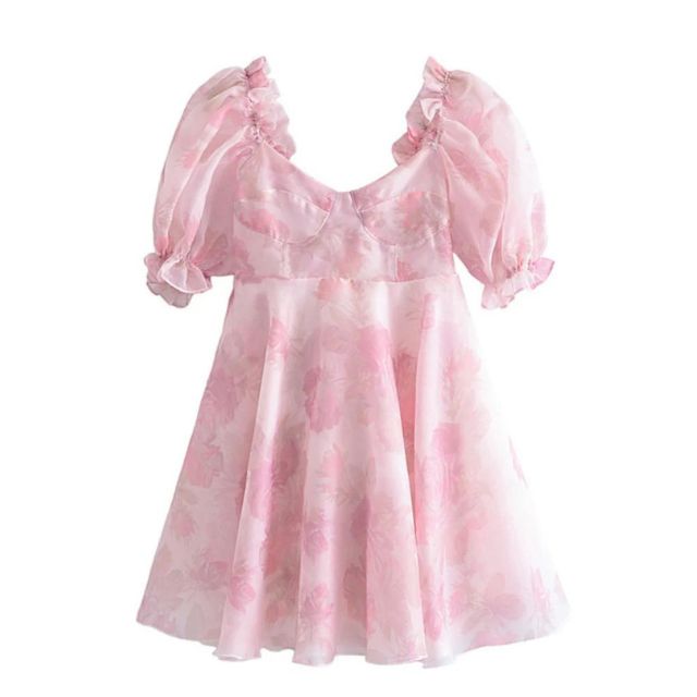 Heidi - Elegantes Kleid mit Blumenmuster und Puffärmeln