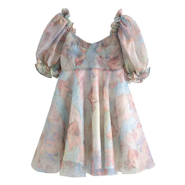 Heidi - Elegantes Kleid mit Blumenmuster und Puffärmeln