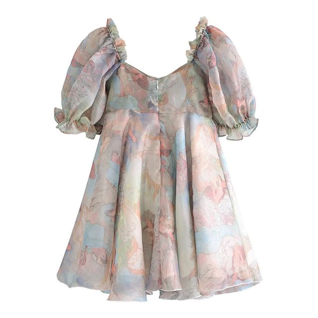 Heidi - Elegantes Kleid mit Blumenmuster und Puffärmeln