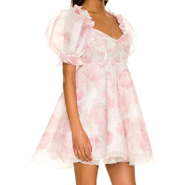 Heidi - Elegantes Kleid mit Blumenmuster und Puffärmeln