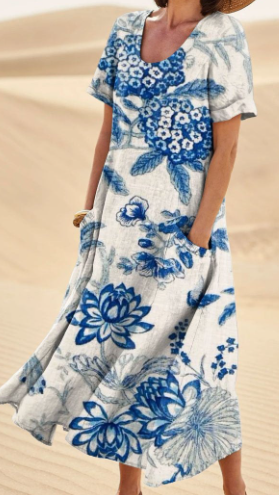 Dagmar - Fließendes Kleid mit ethnischem Blumenmuster