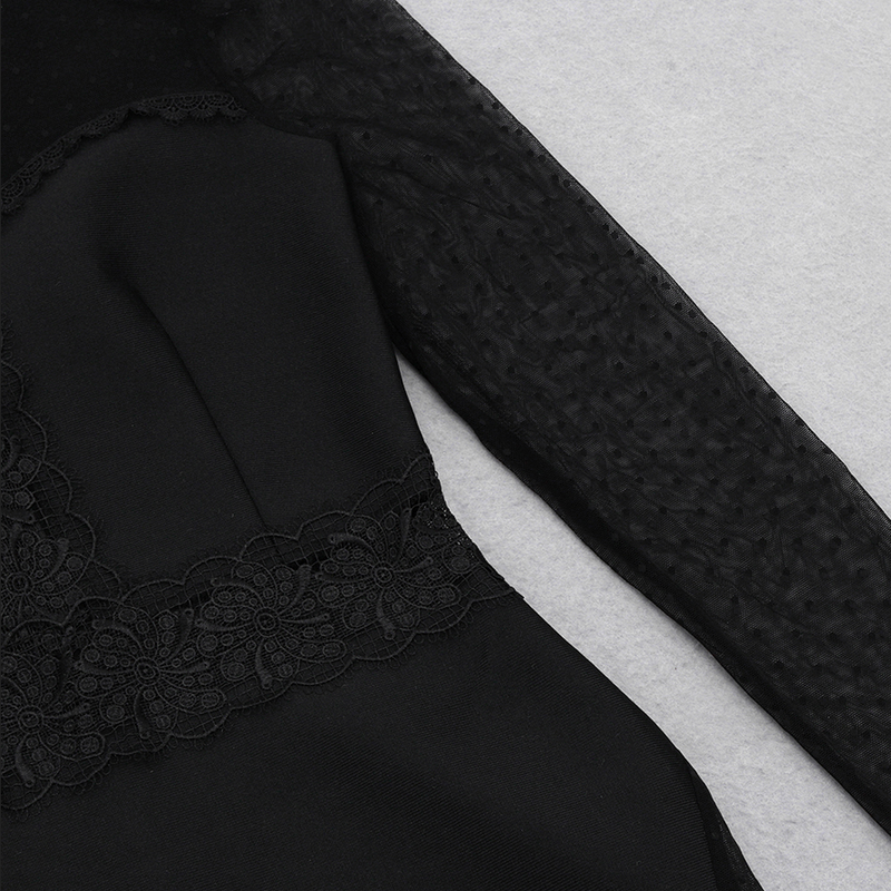 MIRAGE Transparentes Bandage-Midikleid mit Spitzendetail | Schwarz