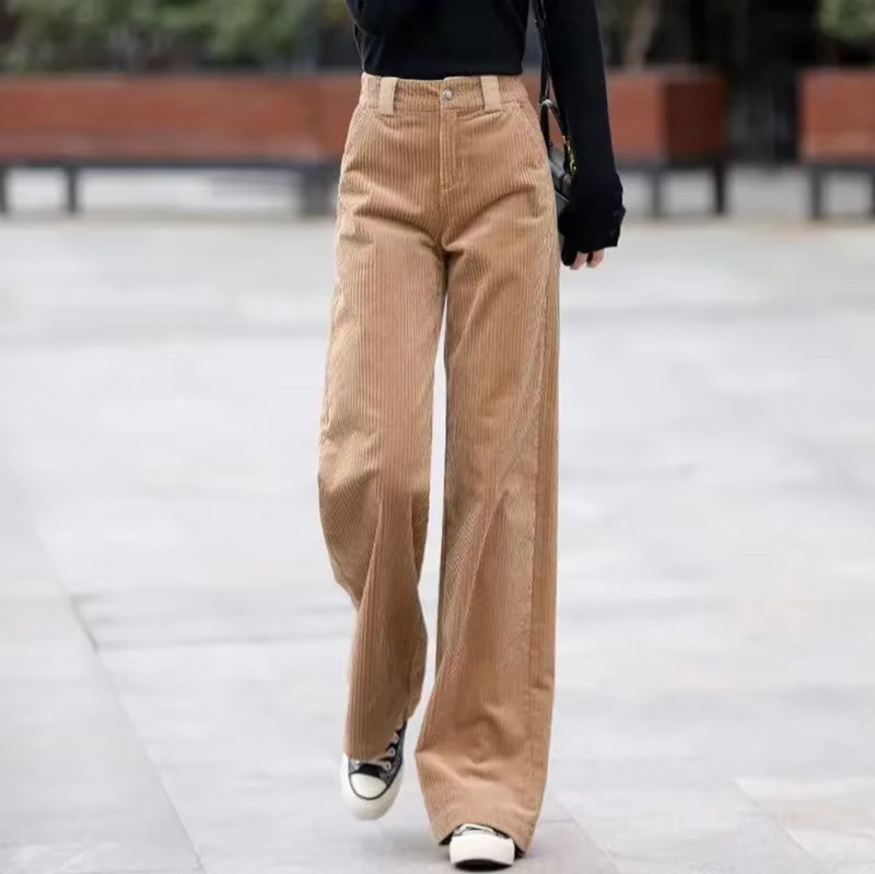 Hoch taillierte Damen-Cordhose in Khaki