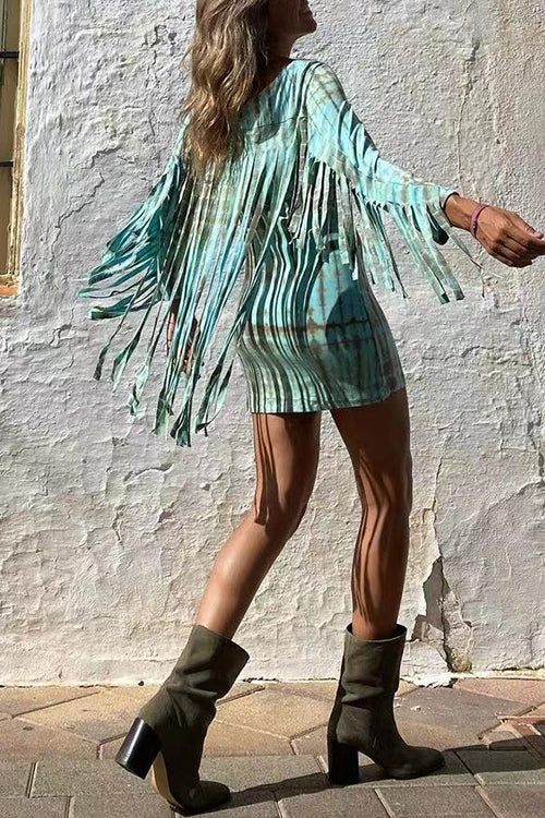 Elegantes Heidi -Rosiedress Tie Dye Fransen Kleid