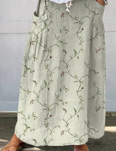 Hannah - Taschenrock aus Leinen mit Retro-Blumenprint