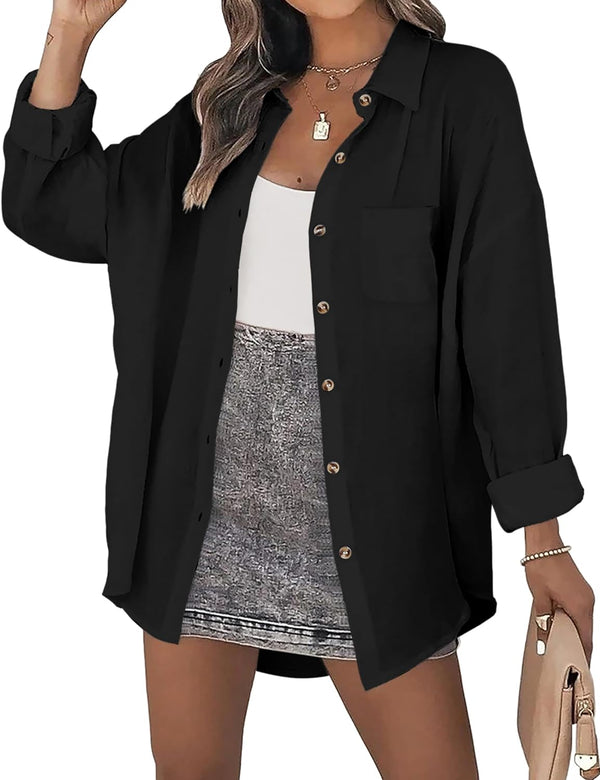 Nova - Übergroßes Button-Up-Hemd mit Brusttasche