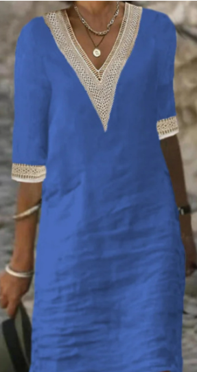 Margarete - Lässiges Baumwollkleid mit V-Ausschnitt