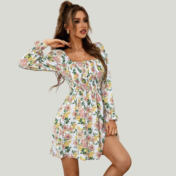 Bequemes | Kleid mit Blumenmuster und eckigem Ausschnitt für dich