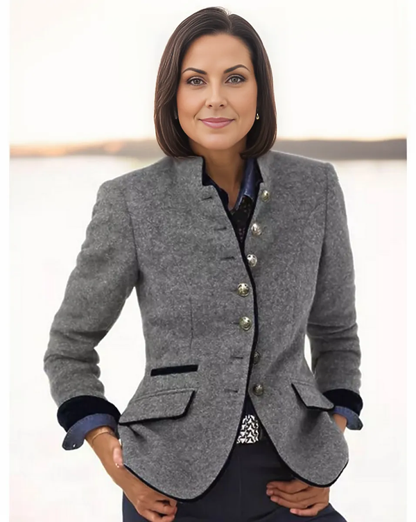 Elegante graue Langarm-Strickjacke