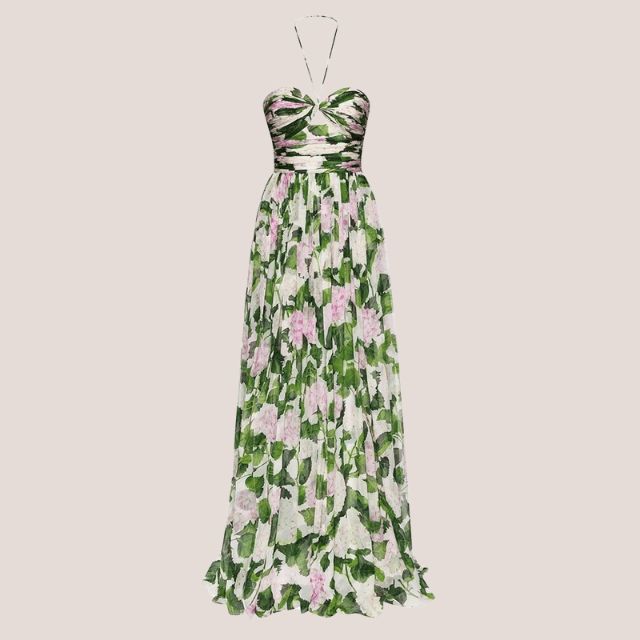 Elegantes Maxikleid mit Blumenmuster und gerafftem Oberteil