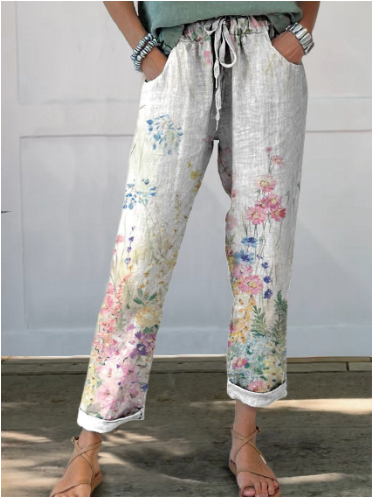 Elegante Damen Freizeithose mit Vintage-Blumenmuster