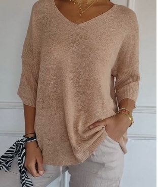 Elna - Unifarbenes Stricktop mit V-Ausschnitt