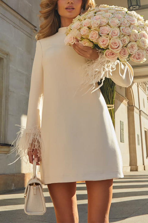 Elegantes Heidi -Rosiedress Mit Federn Mini Kleid
