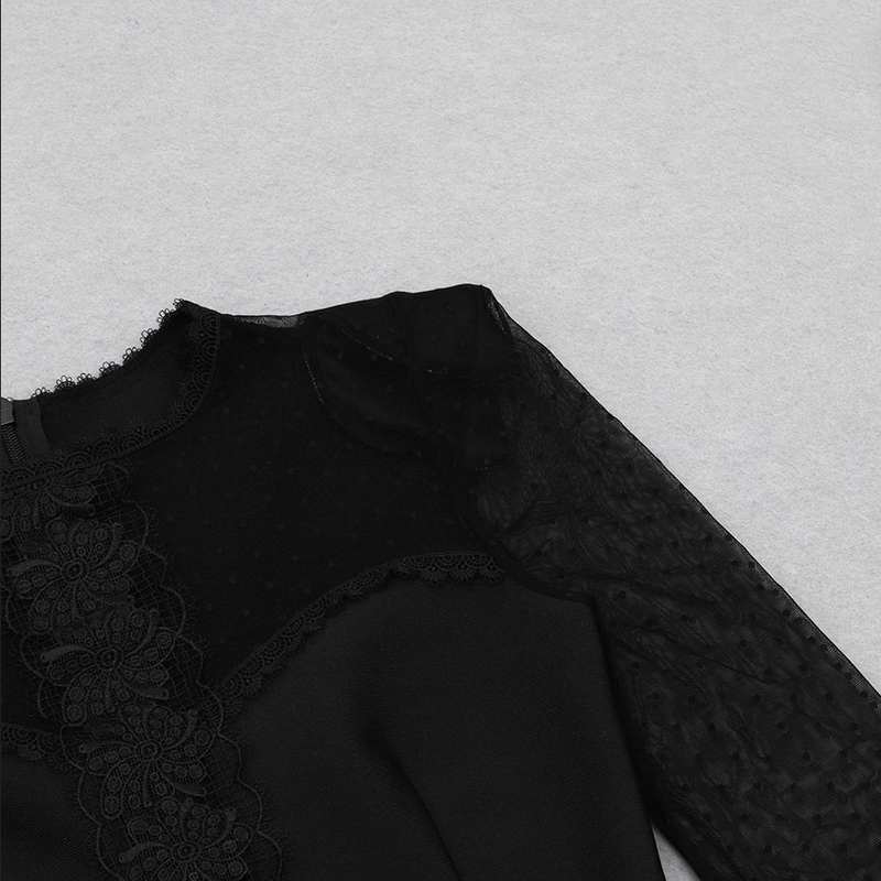 MIRAGE Transparentes Bandage-Midikleid mit Spitzendetail | Schwarz