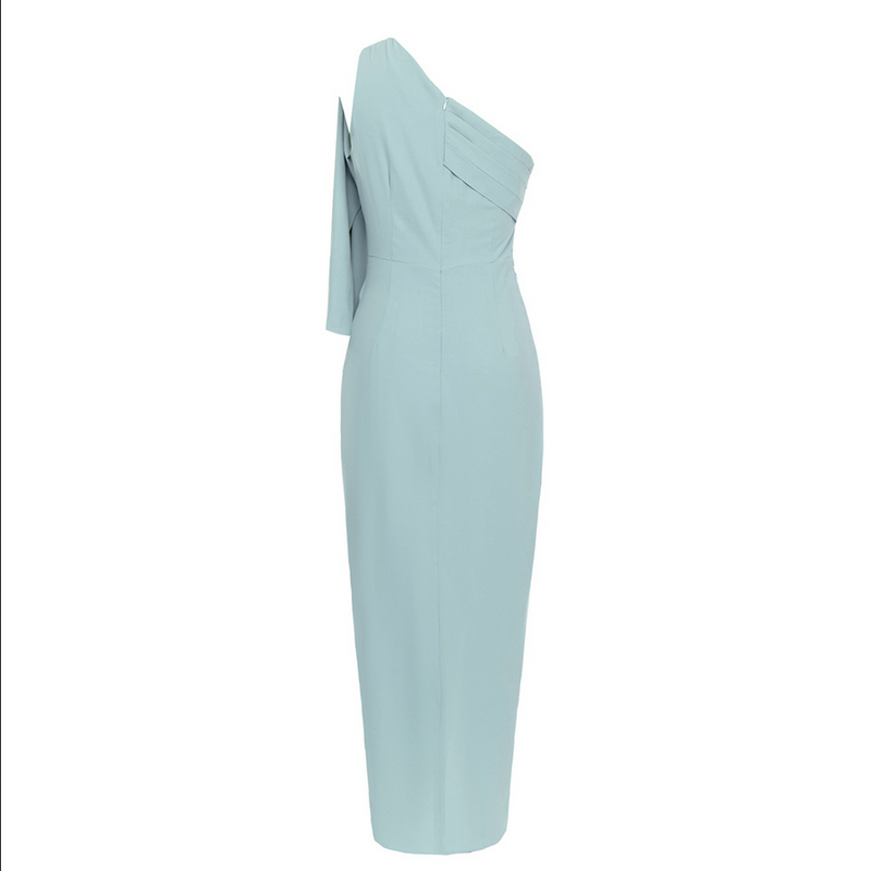 Asymmetrisches, figurbetontes Midikleid mit Drapierungsdetail | Blau