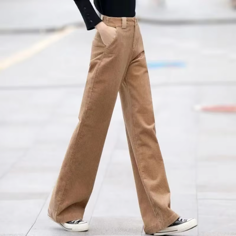 Hoch taillierte Damen-Cordhose in Khaki