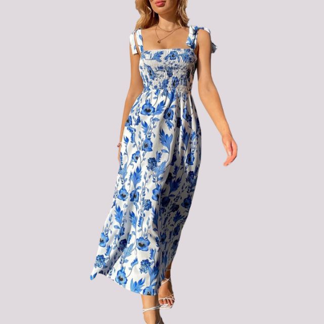 Elegantes Maxikleid mit Schleifen und gerafftem Oberteil