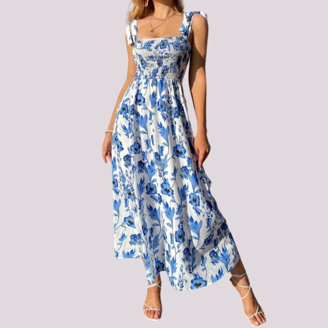 Elegantes Maxikleid mit Schleifen und gerafftem Oberteil