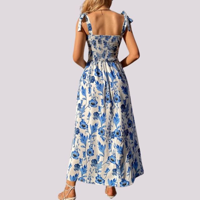 Elegantes Maxikleid mit Schleifen und gerafftem Oberteil