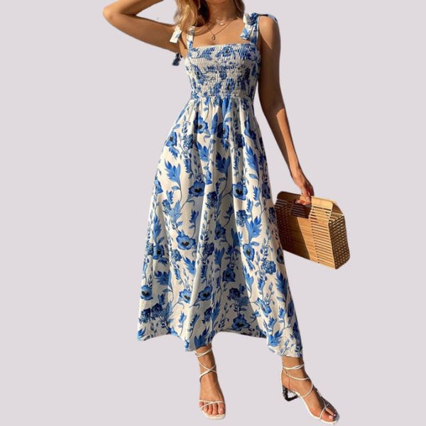 Elegantes Maxikleid mit Schleifen und gerafftem Oberteil
