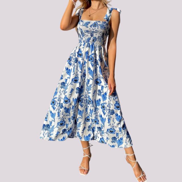 Elegantes Maxikleid mit Schleifen und gerafftem Oberteil