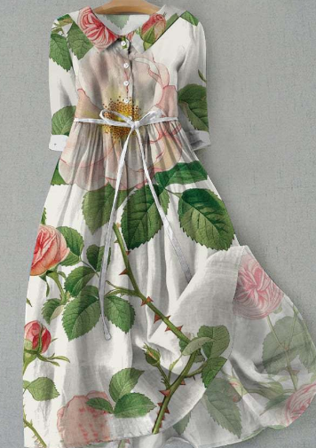 Ute - Einfarbiges Baumwoll-Leinen-Kleid mit kurzen Ärmeln