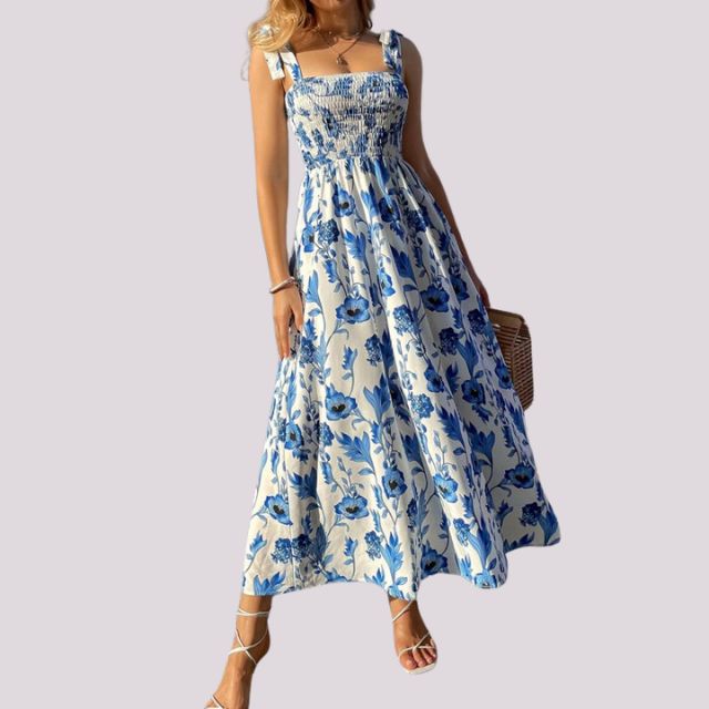 Elegantes Maxikleid mit Schleifen und gerafftem Oberteil
