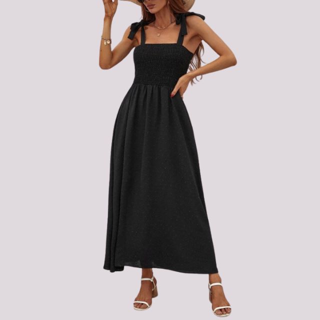 Elegantes Maxikleid mit Schleifen und gerafftem Oberteil