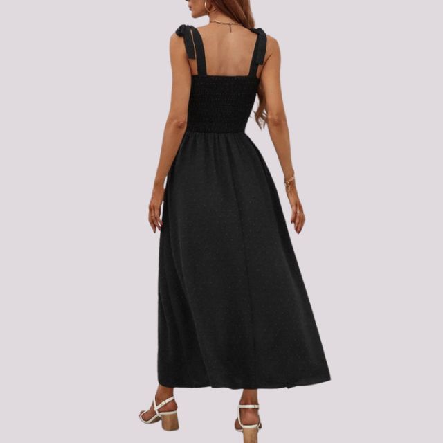 Elegantes Maxikleid mit Schleifen und gerafftem Oberteil