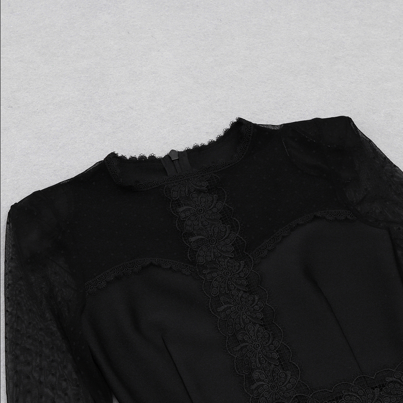 MIRAGE Transparentes Bandage-Midikleid mit Spitzendetail | Schwarz