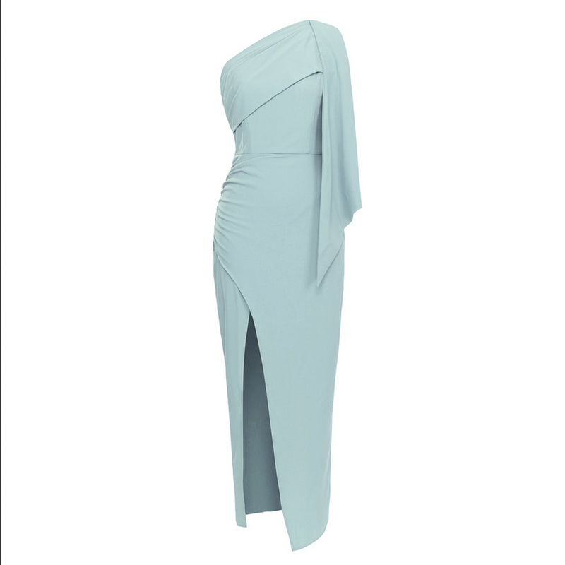 Asymmetrisches, figurbetontes Midikleid mit Drapierungsdetail | Blau