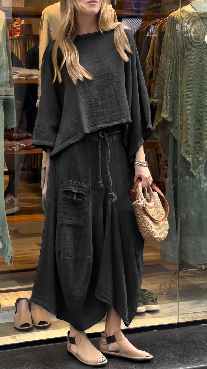 Damen Rundhals Freizeitkleid – Komfort und Stil aus Baumwolle und