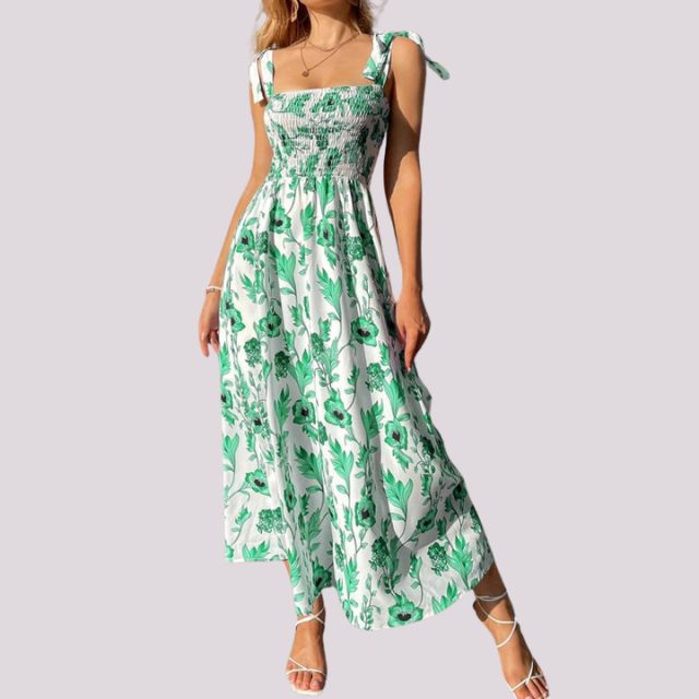 Elegantes Maxikleid mit Schleifen und gerafftem Oberteil