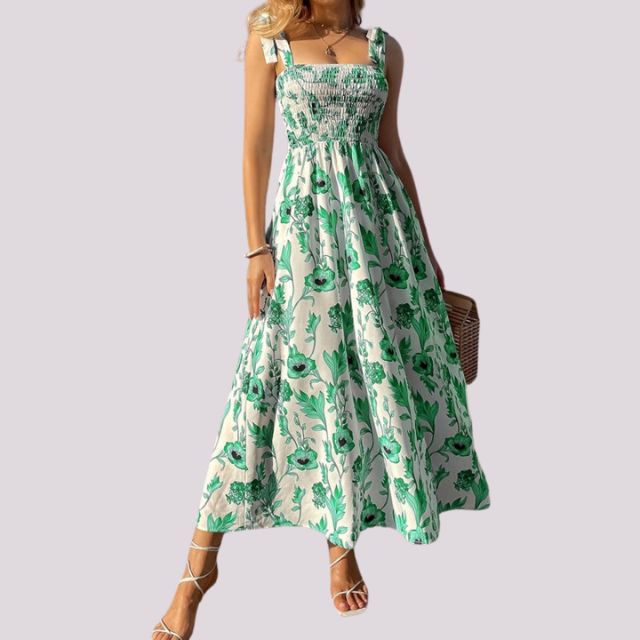 Elegantes Maxikleid mit Schleifen und gerafftem Oberteil
