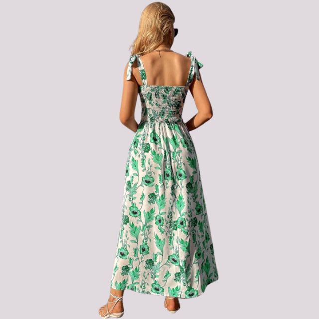 Elegantes Maxikleid mit Schleifen und gerafftem Oberteil