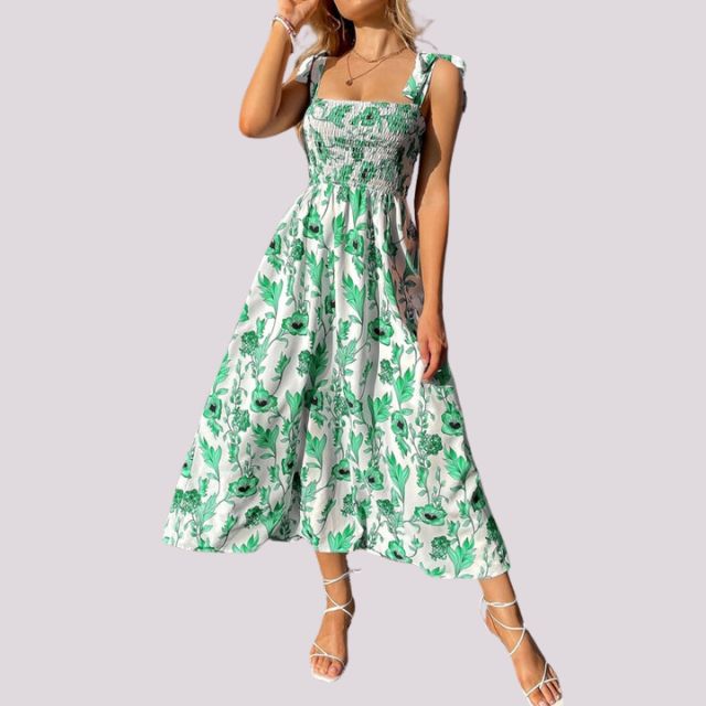Elegantes Maxikleid mit Schleifen und gerafftem Oberteil