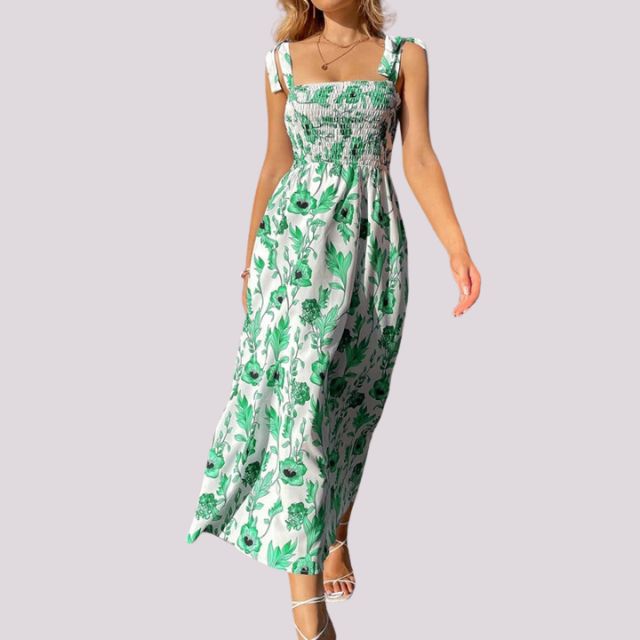 Elegantes Maxikleid mit Schleifen und gerafftem Oberteil