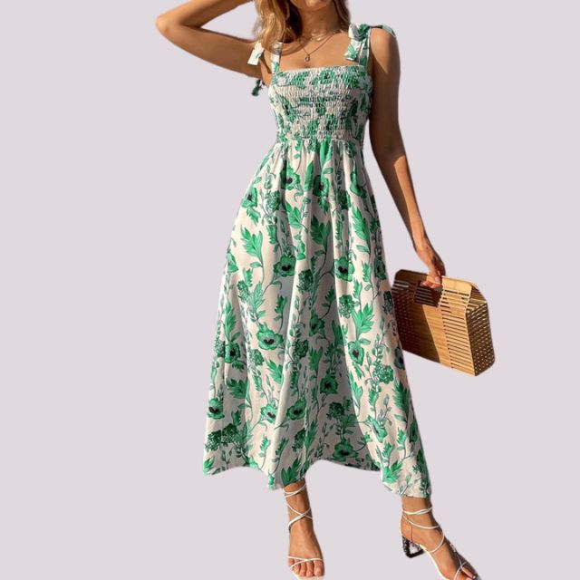 Elegantes Maxikleid mit Schleifen und gerafftem Oberteil