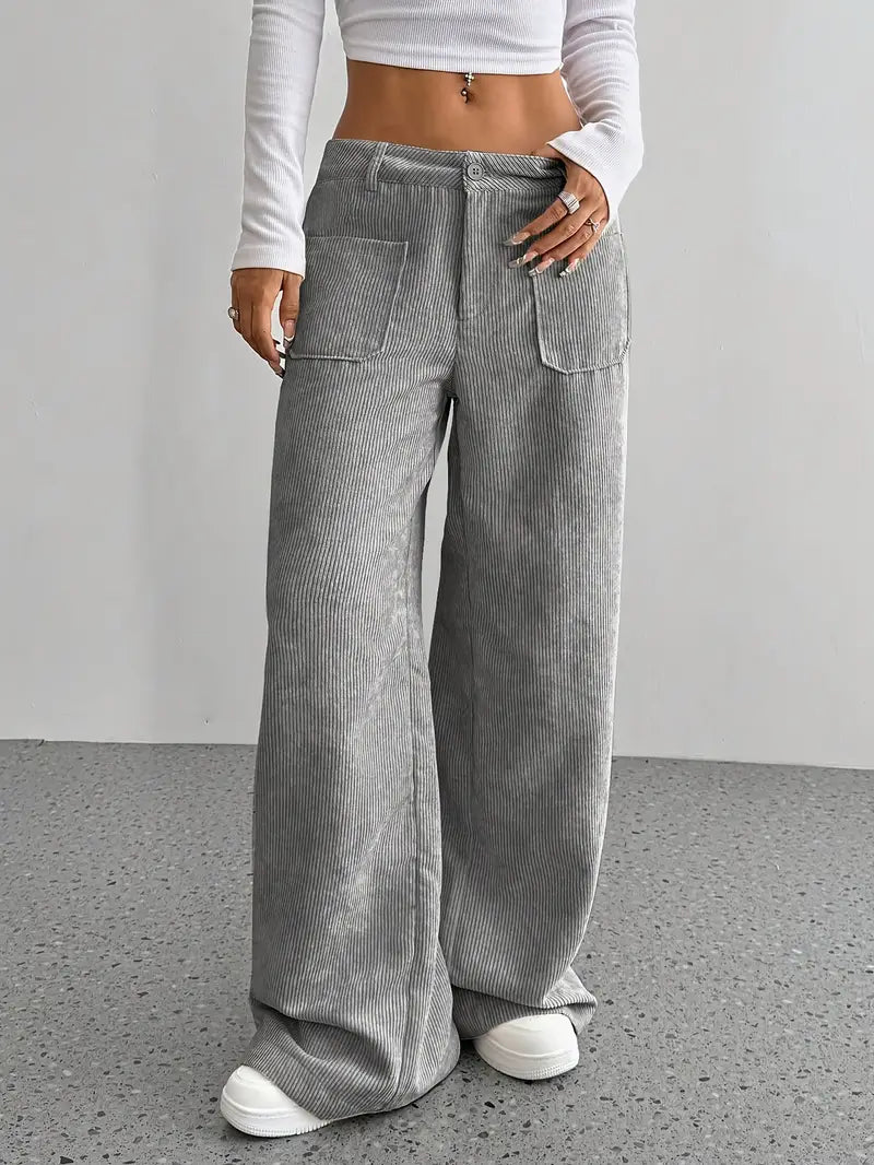 Hoch taillierte Damen-Cordhose mit weitem Bein