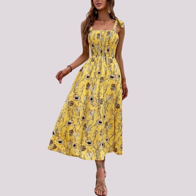 Elegantes Maxikleid mit Schleifen und gerafftem Oberteil