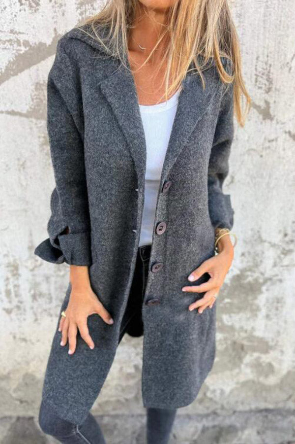Klassische Herbst Midi Jacke mit Taschen für Frauen