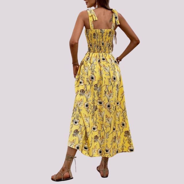 Elegantes Maxikleid mit Schleifen und gerafftem Oberteil