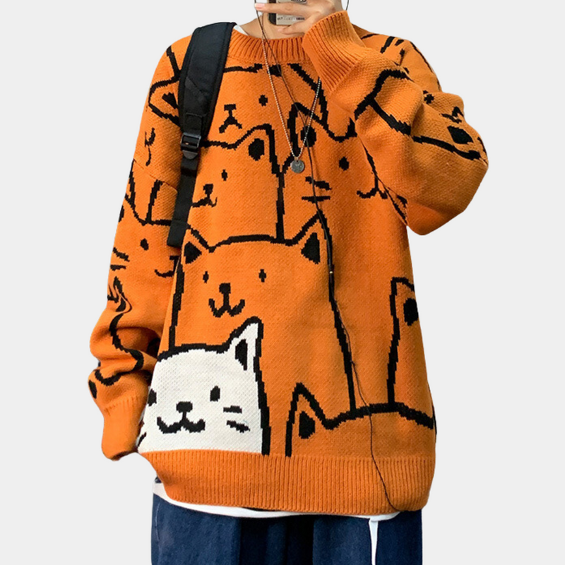 Warmes Katzenmuster Hoodie für Herren
