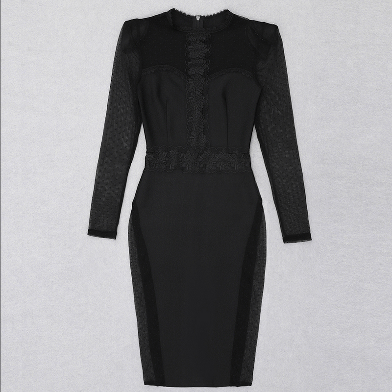 MIRAGE Transparentes Bandage-Midikleid mit Spitzendetail | Schwarz