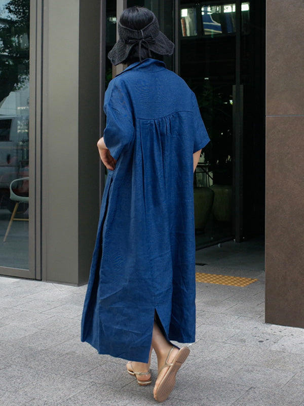 Elfriede - Hemdkleid mit V-Ausschnitt aus Baumwolle und Leinen