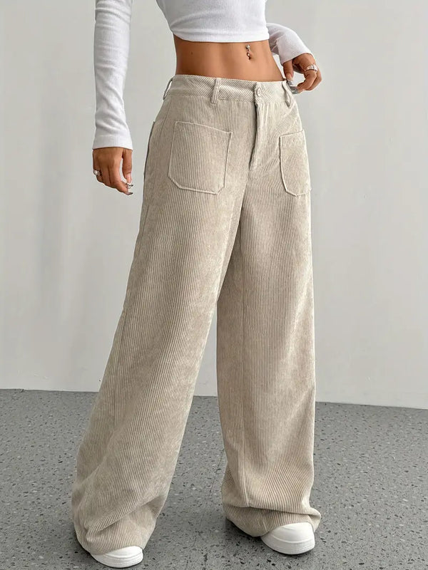 Hoch taillierte Damen-Cordhose mit weitem Bein